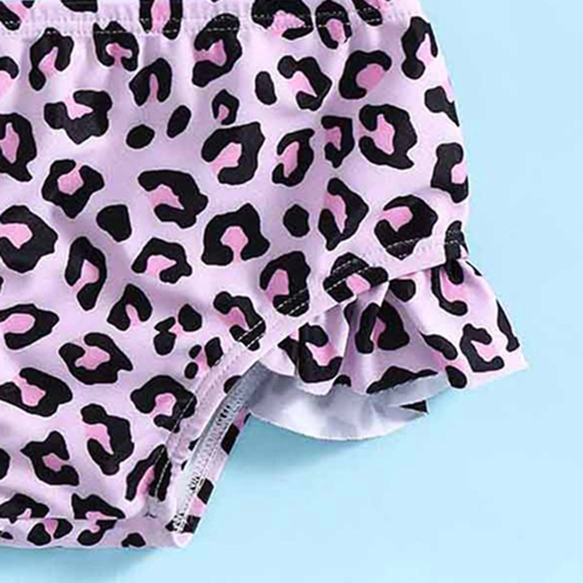 Girls Pink Leopard Print Top With Briefs Swimwear Sets Sets