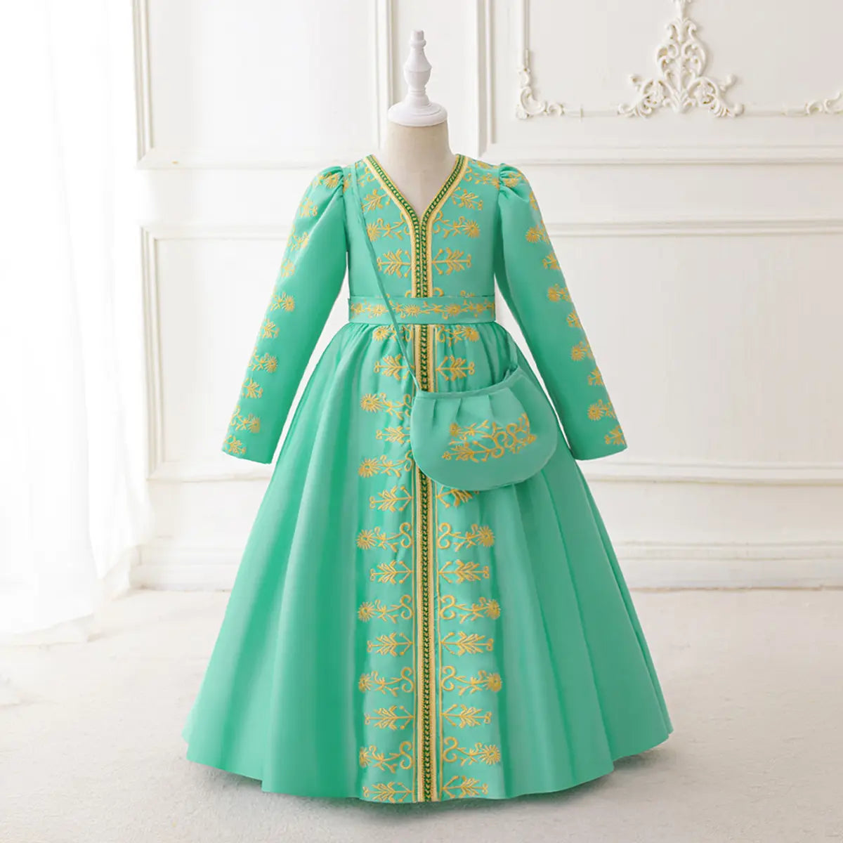 Girls Green Long Sleeve Embroidered Fit & Flare Dress Casual Dresses Green 3-4 Y