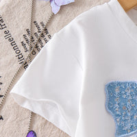 Girls White Bow Applique Short Sleeve T-Shirt With Pants Sets 2 pc. Sets