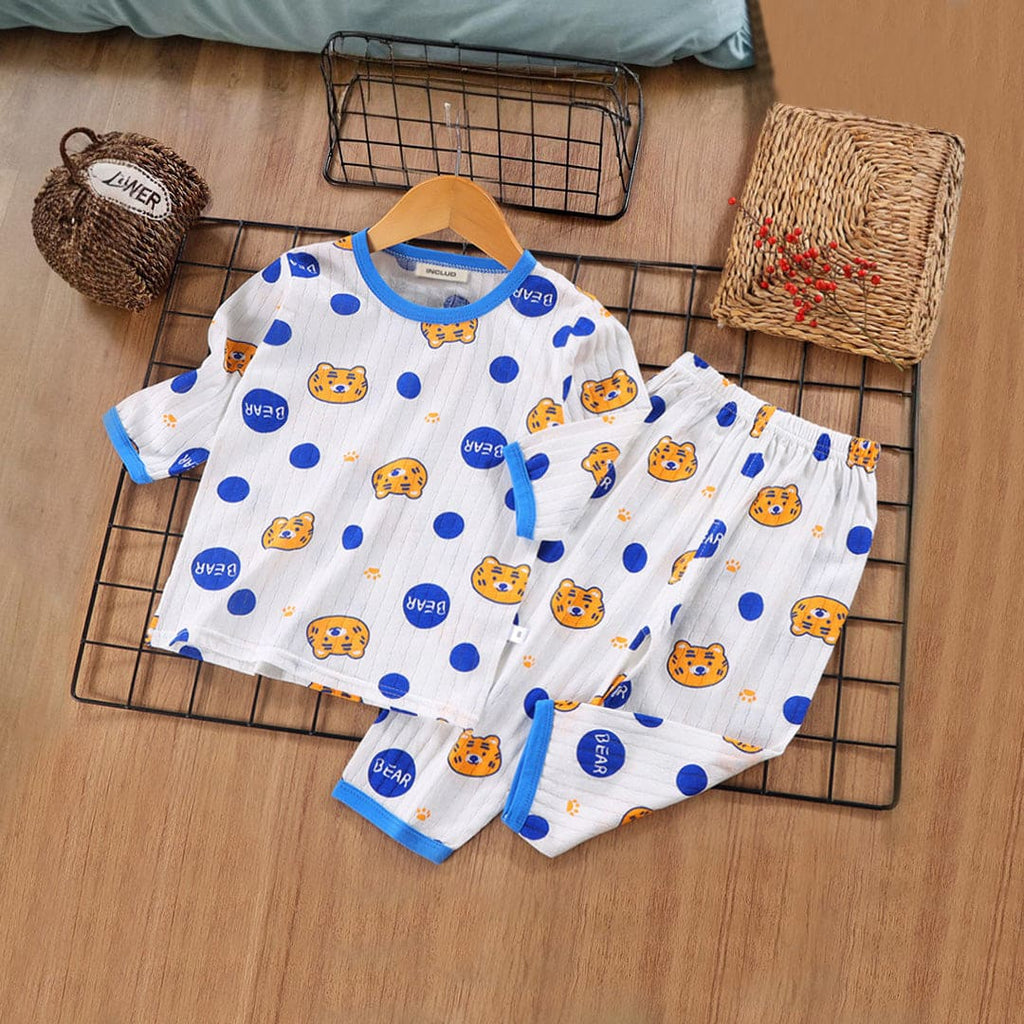 Boys Three Quarter Sleeve Printed T-Shirt With Pajamas Set