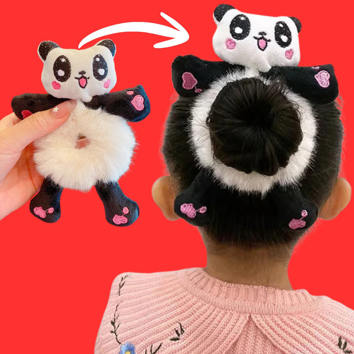 Girls Black Plush Panda Hair Tie Trending Accessories Black Onesize