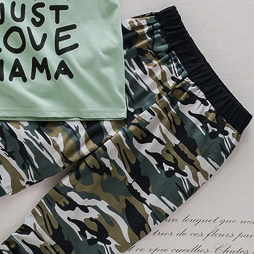 Boys Light Green Typography Print T-Shirt With Joggers Sets 2 pc. Sets