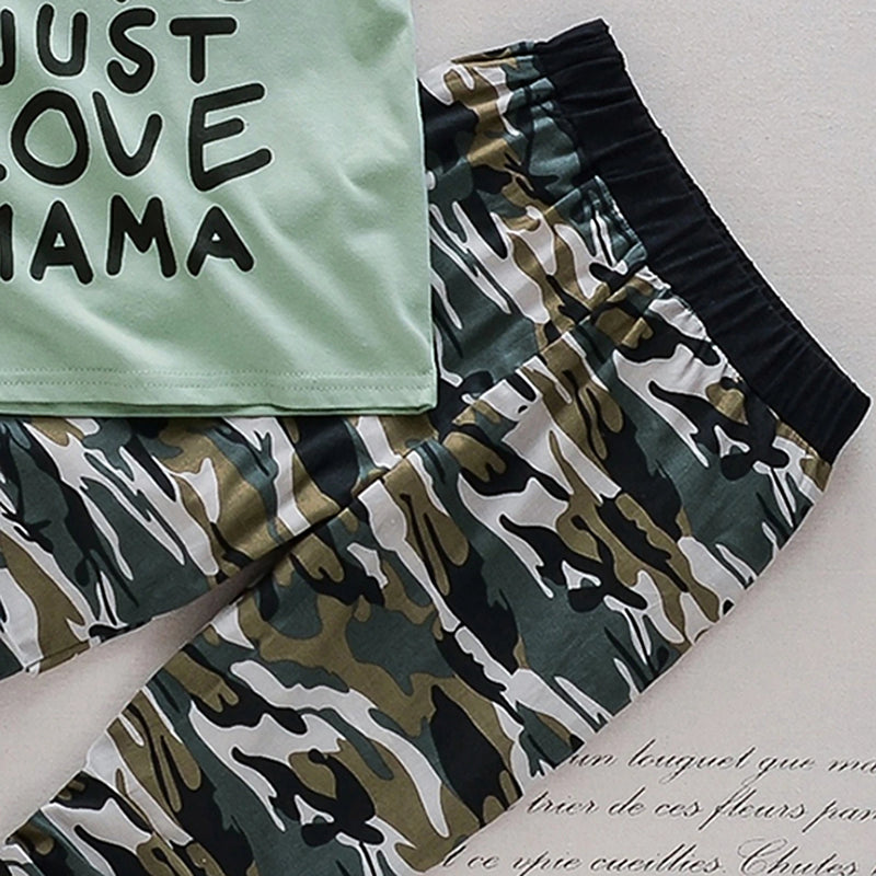Boys Light Green Typography Print T-Shirt With Joggers Sets 2 pc. Sets