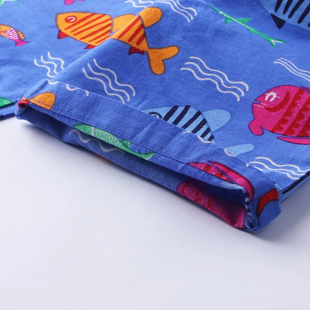 Boys Blue Fish Printed Short Sleeves Shirt With Printed Shorts Sets Sets