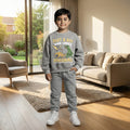 Boys Grey Dinosaur Graphics Round Neck Sweatshirt With Joggers Sets 2 pc. Sets Grey 6-7 Y