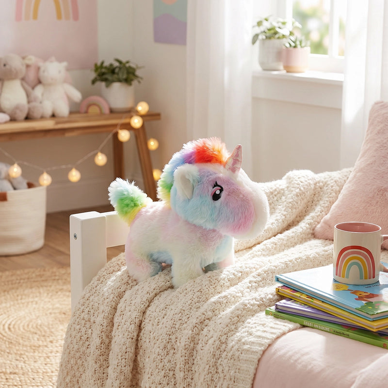 INCLUD Moving Talking Unicorn Soft Toy for Kids- Battery Operated Hopping Plush Unicorn with Sound, Cute Interactive Gift Toy Trending Accessories