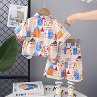 Boys Apricot Printed Short Sleeve Shirt With Shorts Set 2 pc. Sets
