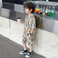 Boys Multicolour Abstract Print Shirt With Elasticated Shorts Sets 2 pc. Sets