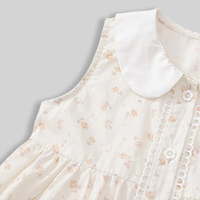 Girls Off-White Floral Printed Peter Pan Collar Fit & Flare Dress Casual Dresses