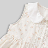 Girls Off-White Floral Printed Peter Pan Collar Fit & Flare Dress Casual Dresses