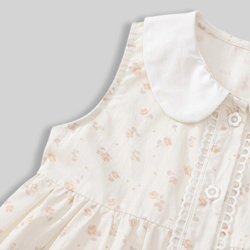 Girls Off-White Floral Printed Peter Pan Collar Fit & Flare Dress Casual Dresses