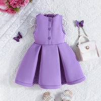 Girls Purple Sleeveless Dress with 3D Flower Embellishment Casual Dresses