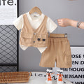 Boys Khaki Short Sleeves Attached Waistcoat T-Shirt With Shorts Set 2 pc. Sets Khaki 1-2 Y
