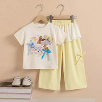 Girls Cream Dog Print Short Sleeve T-Shirt With Shorts Sets 2 pc. Sets Cream 1-2 Y