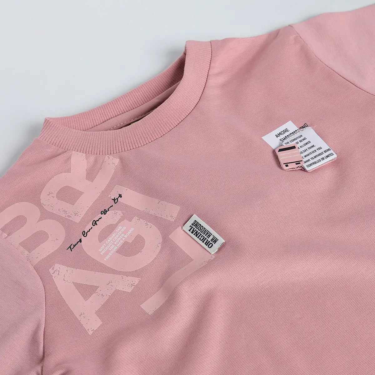 Boys Peach Typographic Printed T-Shirt With Denim Shorts Sets 2 pc. Sets
