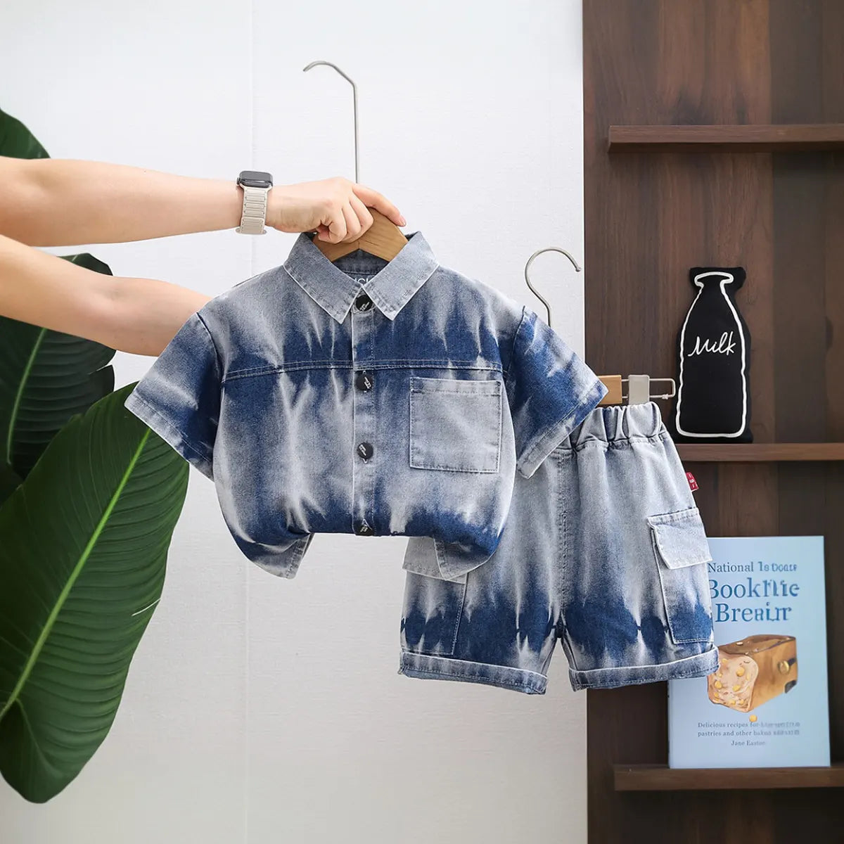 Boys Blue Denim Tie-Dye Printed Shirt & Short Co-ord Sets Sets Blue 1-2 Y
