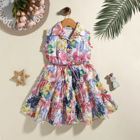Girls Pink Floral Printed Sleeveless Shirt Dress Casual Dresses Pink 3-4 Y