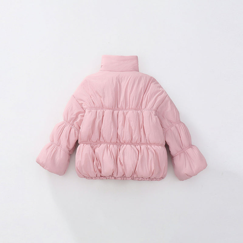 Girls Light Pink Solid Puffer Winter Jacket Coats & Jackets