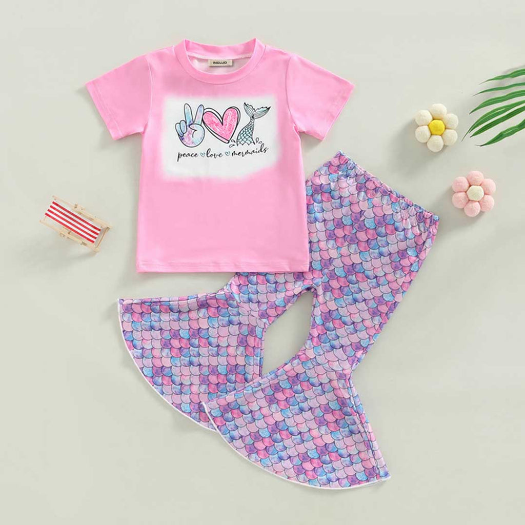 Girls Mermaid Printed T-Shirt With Pants Set