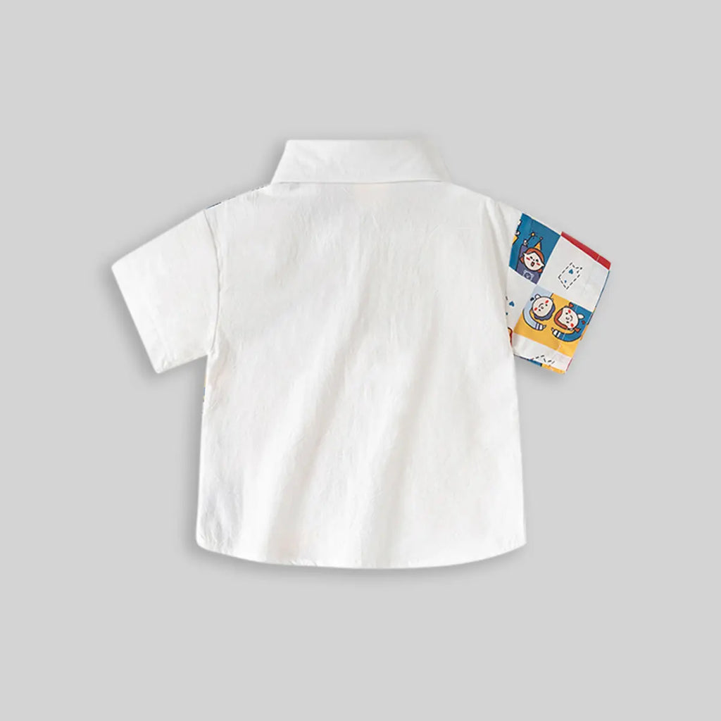 Boys White Block Printed Short Sleeves Shirt Shirts