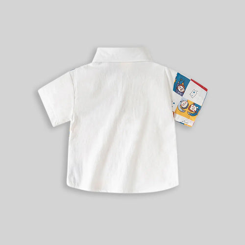 Boys White Block Printed Short Sleeves Shirt Shirts