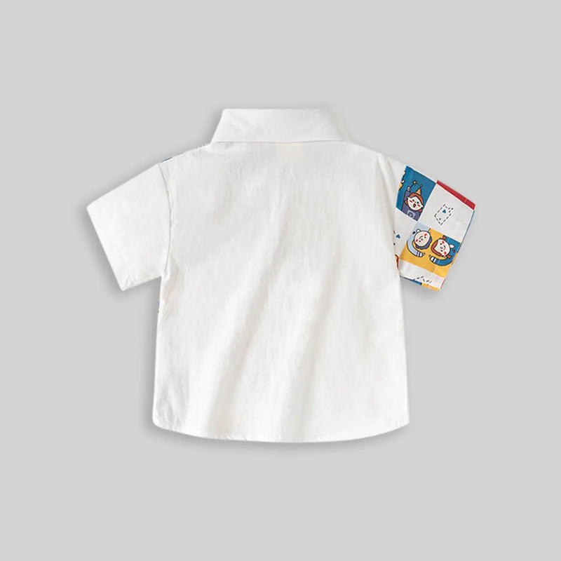 Boys White Block Printed Short Sleeves Shirt Shirts