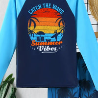 Boys Navy Blue Graphics Long Sleeves T-Shirt & Shorts Swimsuit Sets Sets