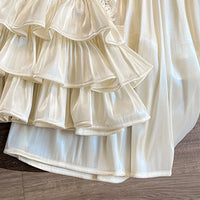 Girls Cream Sleeveless Layered Top With Elasticated Skirt Sets 2 pc. Sets