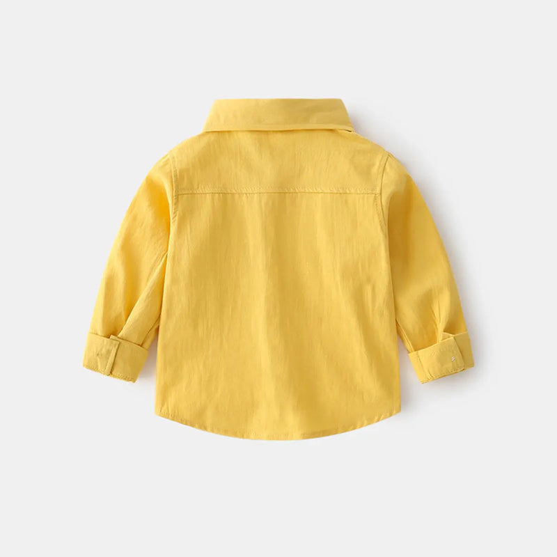 Boys Yellow Tiger Cartoon Printed Long Sleeves Shirts Shirts
