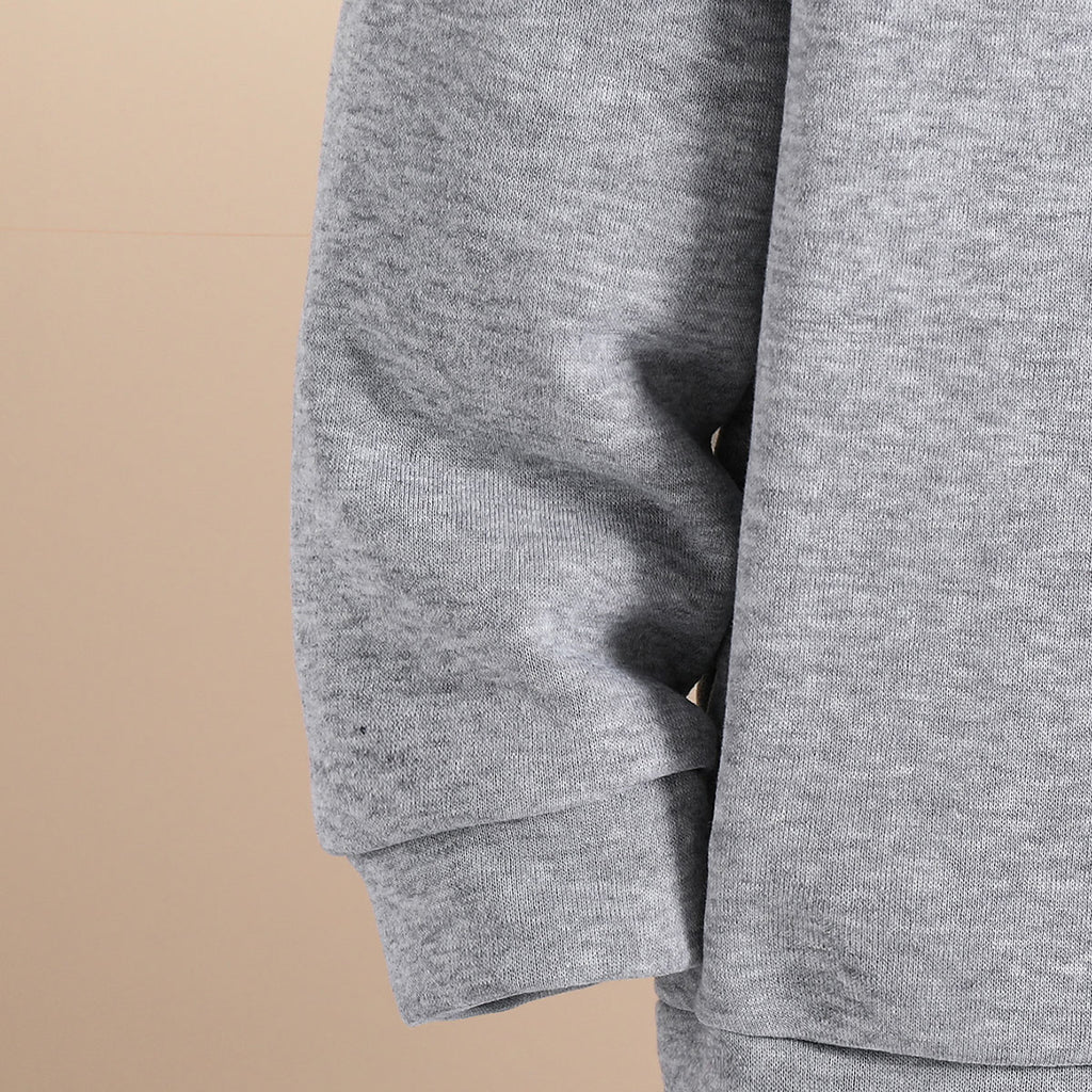 Boys Grey Melange Spooky Printed Hooded Sweatshirt with Joggers Set Sets