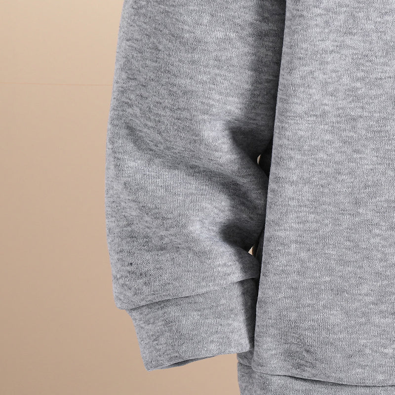 Boys Grey Melange Spooky Printed Hooded Sweatshirt with Joggers Set Sets
