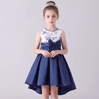 Girls Navy Blue Embroidered Sleeveless High-Low Party Wear Dress Party Dresses Navy Blue 3-4 Y