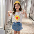 Girls White Floral Printed Short Sleeve T-Shirt Tshirts White 3-4 Y
