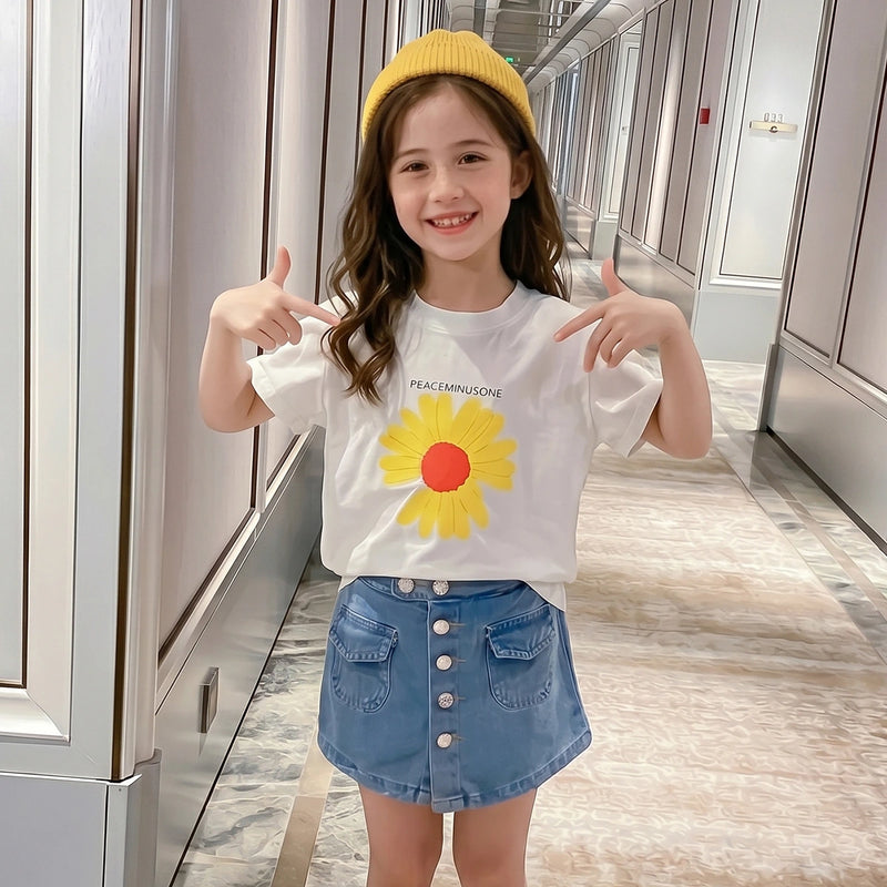 Girls White Floral Printed Short Sleeve T-Shirt Tshirts White 3-4 Y