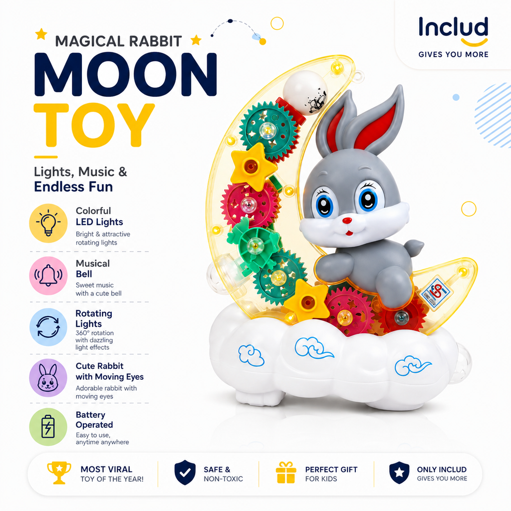 Transparent Rabbit Gear Toy, Lights & Music for Kids Fun Learning Play Trending Accessories