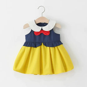 Girls Blue Colorblocked Sleeveless Fit & Flare Dress With Bow Detail Casual Dresses
