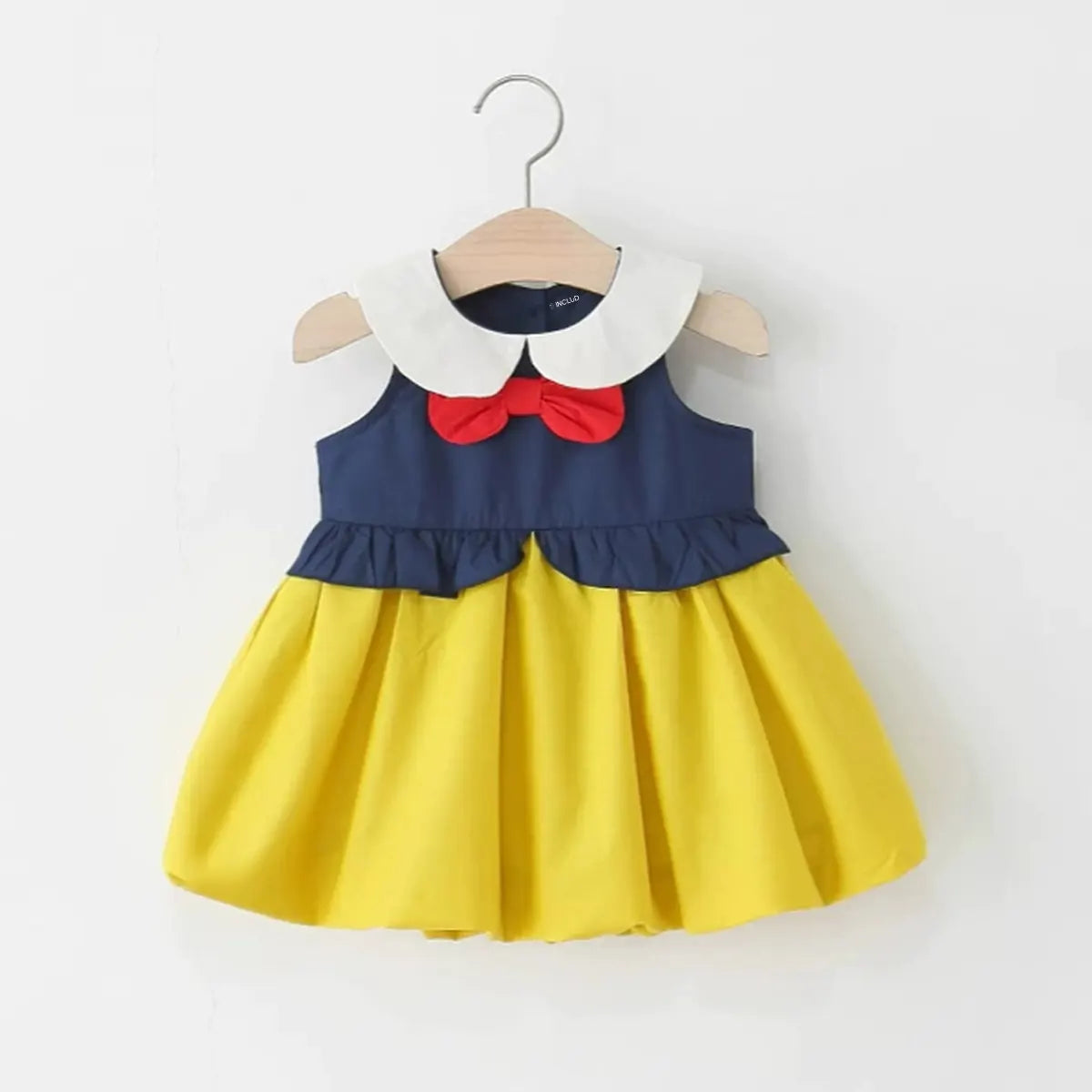 Girls Blue Colorblocked Sleeveless Fit & Flare Dress With Bow Detail Casual Dresses