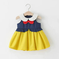 Girls Blue Colorblocked Sleeveless Fit & Flare Dress With Bow Detail Casual Dresses
