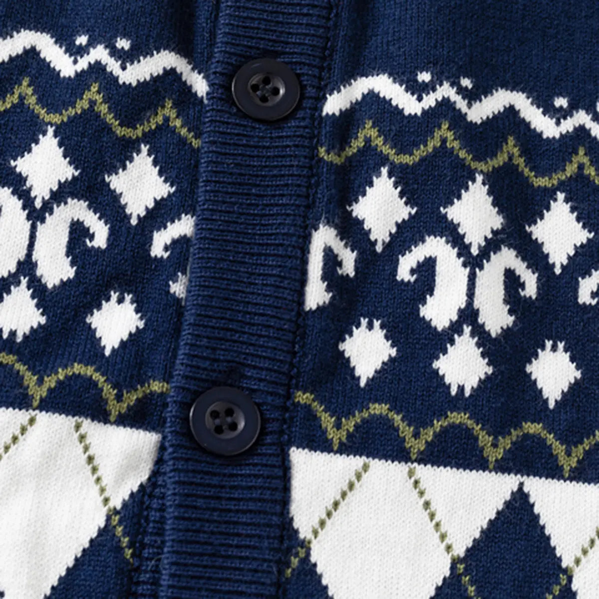 Girls Navy Blue Self-Design Argyle Pattern Button-up Cardigan Sweaters & Cardigans