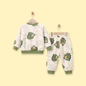 Boys Off White Dinosaur Printed Fleece Sweatshirt With Pants Sets 2 pc. Sets