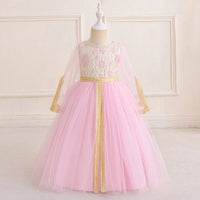 Girls Pink Floral Fit & Flare Dress With Long Sleeves Casual Dresses Pink 3-4 Y