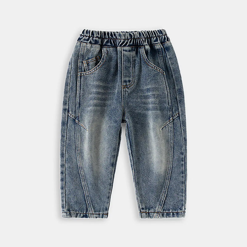 Boys Light Blue Relaxed Fit Denim Jeans with Whisker Detail Pants