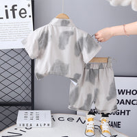 Boys Beige Printed Short Sleeves Shirt With T-Shirt And Shorts Set 3 pc. Sets