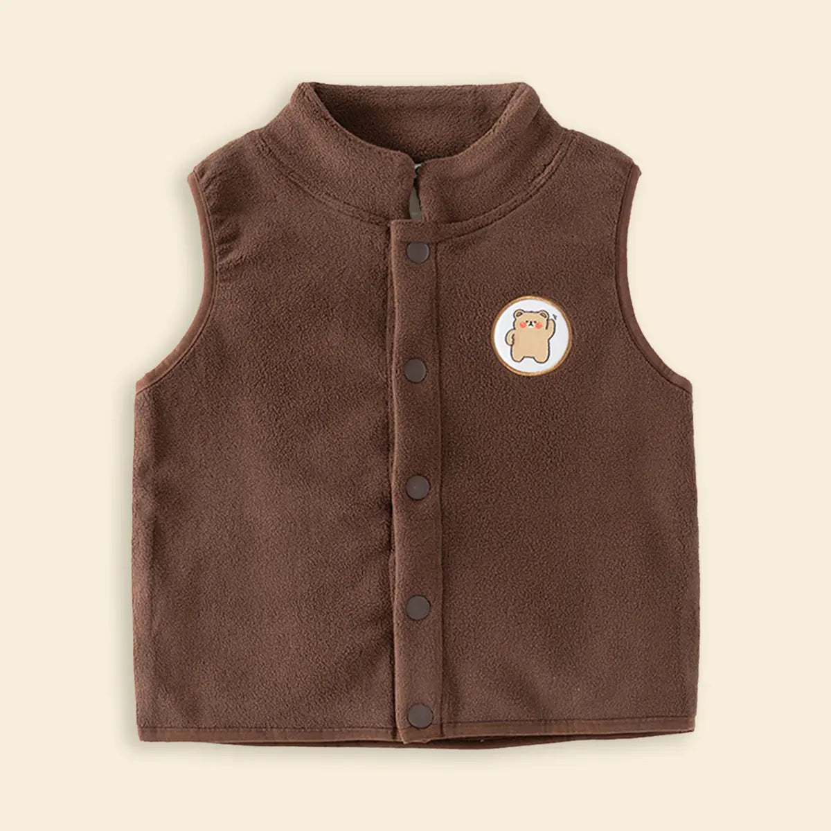 Boys Dark Brown Fleece Vest With Bear Patch Coats & Jackets