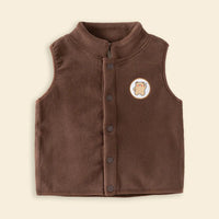 Boys Dark Brown Fleece Vest With Bear Patch Coats & Jackets