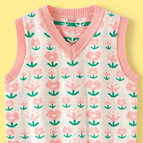 Girls Pink Floral V-Neck Sweater Vest Sweaters & Cardigans
