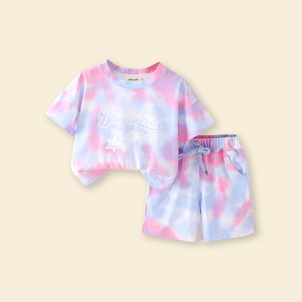 Boys Tie Dye Printed Short Sleeve T-Shirt With Shorts