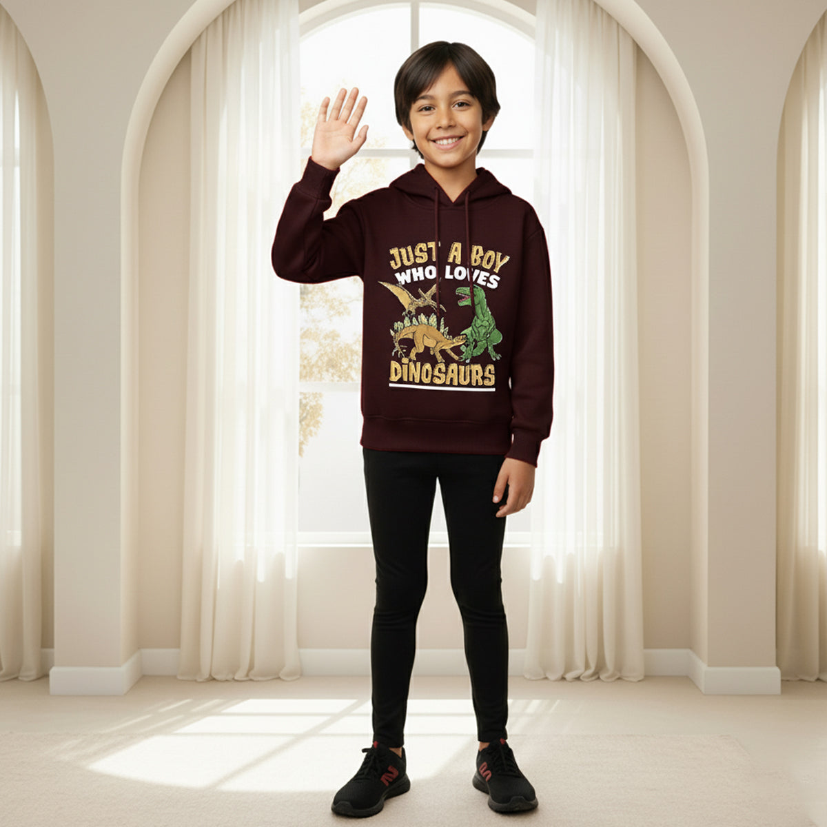 Boys Maroon Dinosaur Graphics Hoodies Sweatshirt Sweatshirts & Hoodies Maroon 5-6 Y