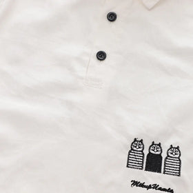 Boys White Three Cat Cartoon Printed Polo Shirt With Denim Pants Set Sets