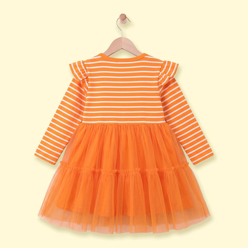 Girls Orange Happy Halloween Print Fit & Flare Dress Casual Dresses